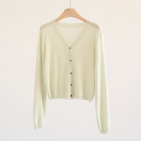 Spring And Summer V-neck Short Tencel Knitted Cardigan Pure Color All-matching