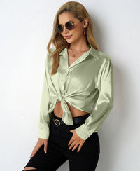 Sleek V-neck Cardigan Shirt In Satin