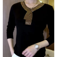 Stylish Women's Slim-fit Long Sleeve Rhinestone Autumn Versatile Fashion