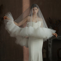 Heavy Industry Ruffled Bridal Veil White Double Layer Studio Travel Photo Exterior Puffy Soft Veil