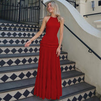 Summer Fashion Backless Halter Pleated Dress