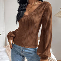 Puff Sleeve Shirt Slim-fit Elegant Twist Knitted Long-sleeved Top