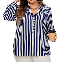Blue And White Striped Shirt Top European And American Temperament Commuting