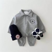 Fleece-lined Lapel Sweatshirt And Sweatpants Suit Children's Two-piece Suit