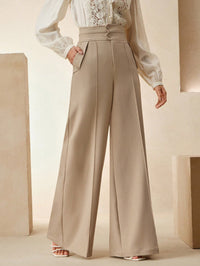 Commuter-style Figure-flattering Khaki Wide-leg Tailored Pants