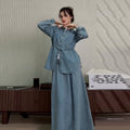 Womens Long-sleeve Top And Loose-fitting Skirt Set