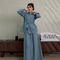 Womens Long-sleeve Top And Loose-fitting Skirt Set