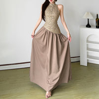 Fashionable Patchwork Satin Sleeveless Dress For Women