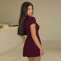 French-style Low-cut Short-sleeve Dress For Women