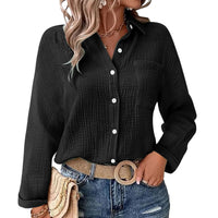 Solid Color Casual Loose Long Sleeve Linen Shirt