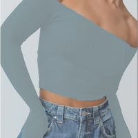 New Shoulder-baring Top With Slim-fit Long Sleeves