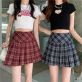 High Waist Check Skirt Women's Slimming Pleated Skirt