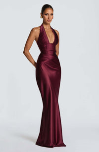 Neck-hanging Deep V-neck Pleated Lace-up Sexy Off-shoulder Slim-fit Long Dress