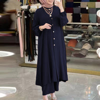 Womens Ice Silk Wrinkle-Effect Loose Solid-Colored Split Collar Shirt And Pants Set