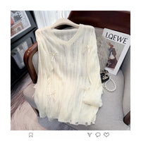 Irregular Hollow-out Blouse Bowknot Knitted Sweater