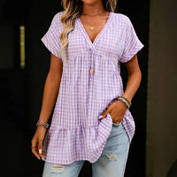Summer Loose Plaid Shirt Dress For Women