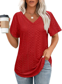 Hollow-out Airy Casual V-Neck Short Sleeve