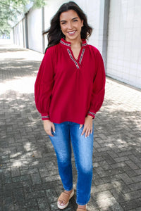 Women's Fashionable Embroidered Collar Printed Shirt