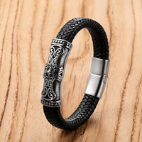 Mens Classic Stainless Steel Leather Bracelet