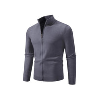 Stand Collar Simple Zipper Solid Color Cardigan Sweater