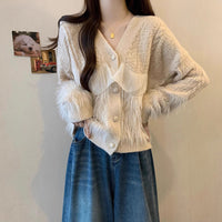 Knitted Cardigan Fringe Collar Temperament Sweater Coat