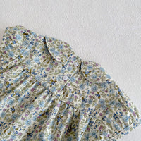 Infants And Girls Orchid Flower Doll Collar Short Sleeve Shirt Set