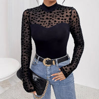 Mesh Stitching Long Sleeves Slim-fit Base T-shirt