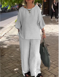 Casual Three-Quarter Sleeve Set Wide-Leg Pants Two-Piece Set