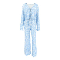 Womens Knitted Printed Loose Long-Sleeve Pajama Pants