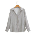 European And American Women's Fashion Lapel Long-sleeve Striped Shirt