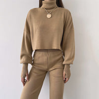 Autumn And Winter New European And American Turtleneck Loose Long Sleeve Top Female Casual Fashion Set