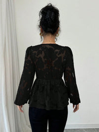 Fashionable Sexy Semi-transparent Long-sleeved V-neck Women's Shirt