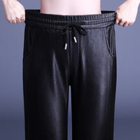 PU Leather High Waist Harem Pants With Small Feet Casual Fashion Elastic