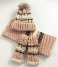 Color-mixing Warm Knitted Scarf Hat Glove Set