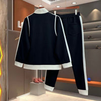 Mens Casual Color-block Long-sleeve Stand-collar Jacket And Slim-fit Jogger Pants Set