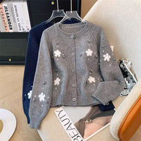 Womens Cropped Embroidery Sweater Jacket For Early Fall And Winter