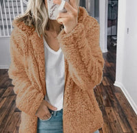 Thick plush zipper hooded pocket sweater