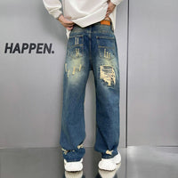 Loose Wide Leg Blue Washed Jeans