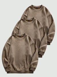 Men's Solid Drop Shoulder Suede Sweatshirt Casual Regular