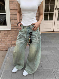 Retro Style Sickle Jeans Women's Loose Casual Wide-leg Pants