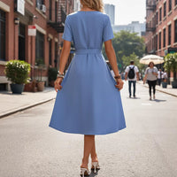 Womens Casual Loose-fittingBelted Waist Dress