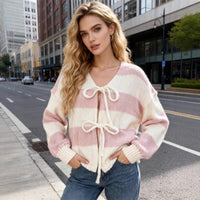 Women's Color Block Striped Knit Cardigan Sweater