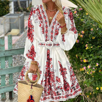 Fashionable V-neck Printed Dress For Women