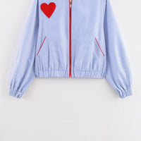 Versatile Heart Applied Zippered Pocket Jacket Coat