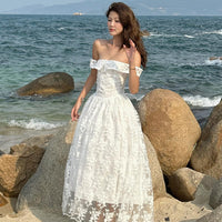 Women's Elegant Off-Shoulder Sleeveless Dress Gown