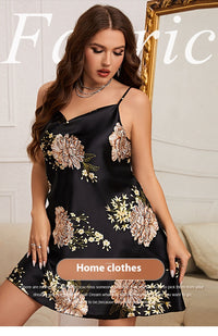 Women's Summer Plus Size Printed Ice Silk Nightdress