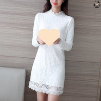 Plus-size Outerwear Long-sleeve Fleece-lined Warm Lace Dress