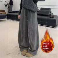 Casual Fleece-lined High-waisted Wide-leg Sweatpants