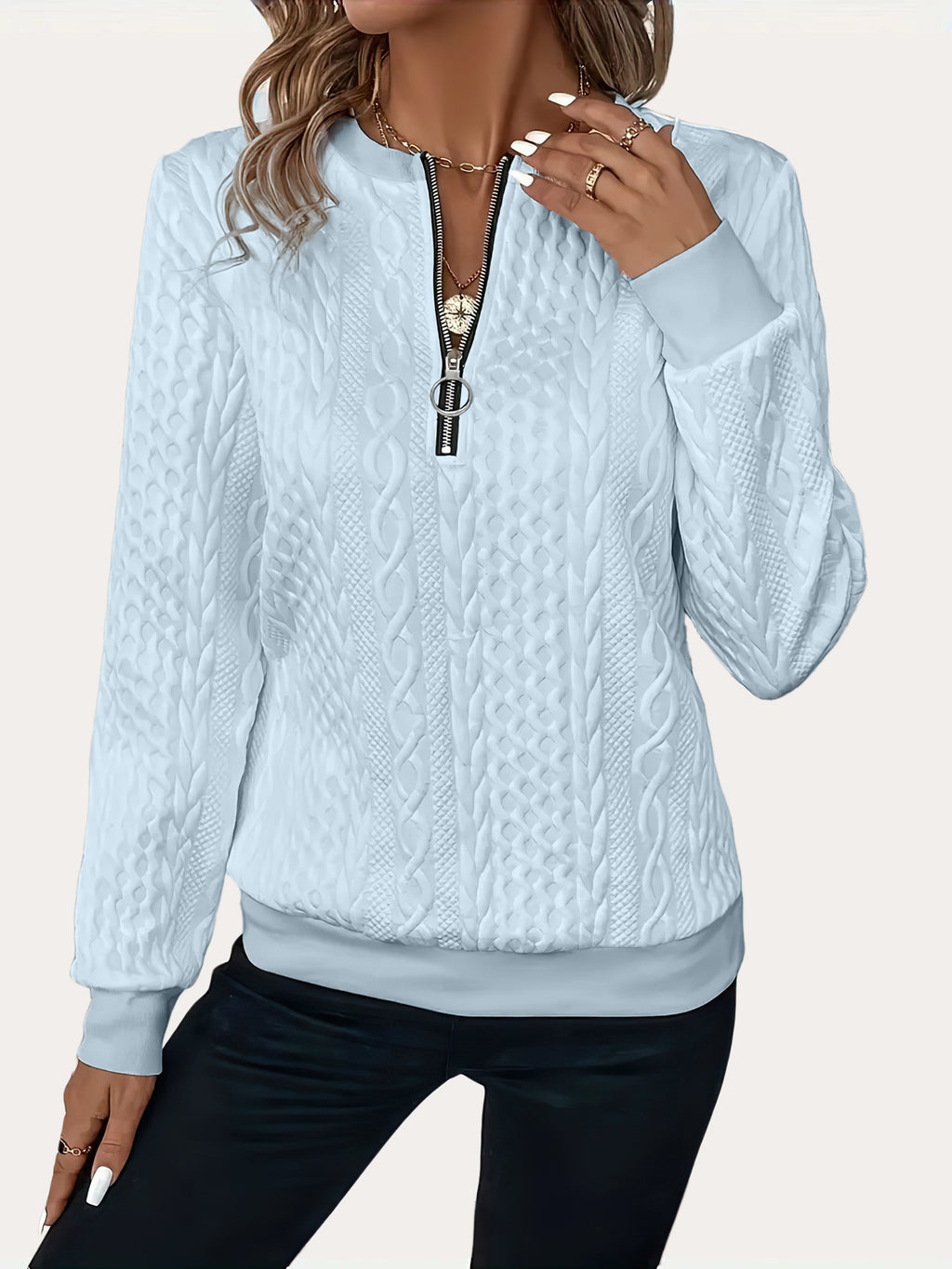 Solid Color Leisure Pullover Half Sleeve Zipper Sweater