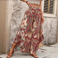 Vintage-style Artistic Collage Polyester Skirt-trousers Casual Pants Wide-leg Pants